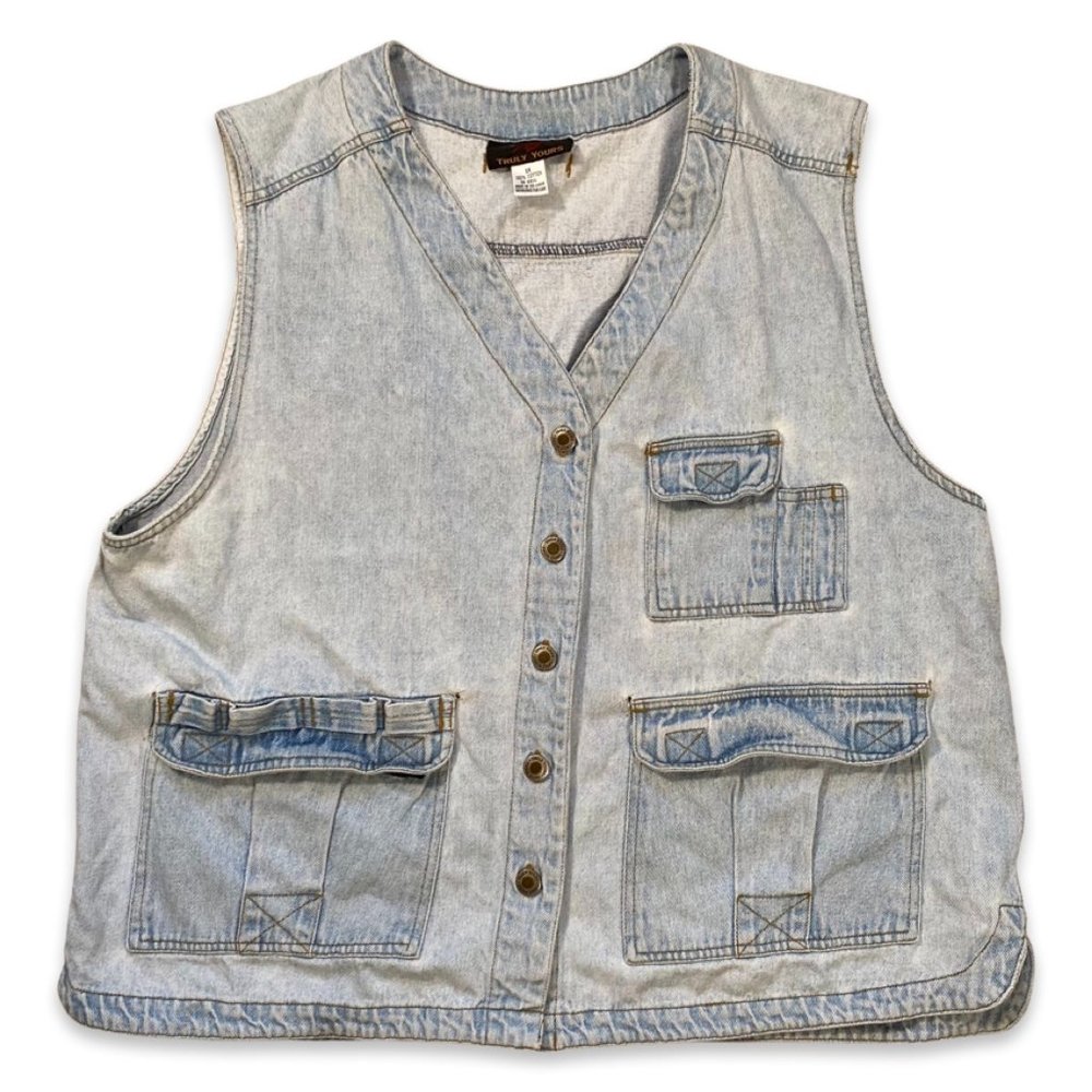 Vintage Light-wash Denim Fishing/Utility Vest